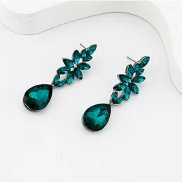 Dangle Earrings Fashion Deep Green Glass Crystal Flower Shaped Drop For Women Wedding Party Jewellery Wholesale