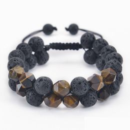 Chain 10Mm Matte Frosted Stone Lava Tiger Eye Beaded Adjustable Bracelet Faceted Gemstone Double Layer Mens Bracelets Drop Delivery J Dharh