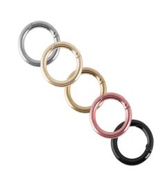 5PC Portable Silver Circle Round Carabiner Spring Snap Clips Hook Keychain Keyring Backpack Key Chains Accessorires2706241