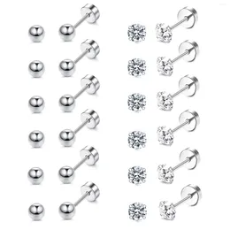 Stud Earrings 6-12Pairs Tiny For Men Women Barbell Ear Piercing Stainless Steel Minimalist Round CZ Ball Cartilage