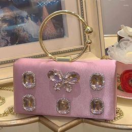 Evening Bags Shiny Silk Handbag Bag Portable Crossbody For Women Fashion Dinner Party Chain Diamond Female