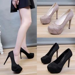 Dress Shoes High Heels Europe And The United States 2024 Spring Summer Stiletto Suede Sandals Black Shallow Mouth Women's Pumps