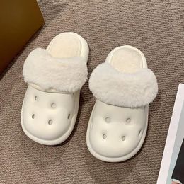 Slippers Winter Women Waterproof Warm Plush Household Slides Indoor Home Thick Sole Footwear Non-Slip Solid Couple Sandals