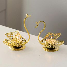 Candle Holders Light Luxury European Style Romantic Metal Hollow Swan Candlestick Ornaments Cup Two-piece Set Decor