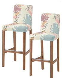 Chair Covers Boho Morandi Geometric Plant Bar Stool Elastic Short Backrest Seats Protector For Home Dining Room