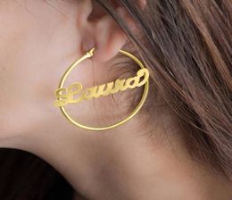 3070 MM Big Hoop Earrings For Women Personalised Name Custom Jewellery Stainless Steel Rose Gold Earings Fashion8117432