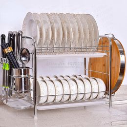 High Quality 304 Stainless Steel Dish Rack Drain Rack Drying Philtre Tableware Storage Box Dishes Supplies Kitchen Racks 3 Layers 240118