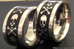 36pcs Black Oil Filled Skull Biker Punk Silver Ring Rocker Stainless Steel Skeleton Gothic Rings Men Husband Gift Whole Jewelr8283901