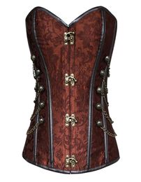 Women's Brocade Steampunk Gothic Punk Faux Leather Steel Boned Corset with Chain Plus Size Waist Training Corsets S-6XL1072795