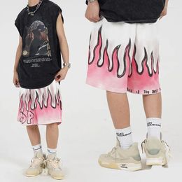 Männer Hosen Sommer Sport Shorts Flamme Trendy Print Street Rap Wie Basketball Gerade Lose Casual Strand Party Kordelzug