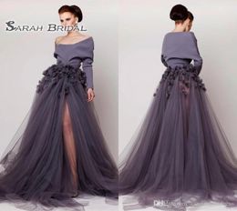 2020 Off Shoulder S Arabic Long Sleeves the Middle East Prom Dress A Line Appliques Formal Party Wear Evening Gowns High Split3775696