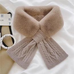 Scarves Winter Warm Cross Scarf For Women Faux Fur Knit Solid Colour Thicken Outdoor Neck Neckerchief