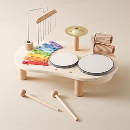 Baby Aeolian Bells Rattle Montessori Educational Toys Children Musical Kids Drum kit Music Table Wooden Instruments 240131