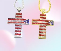 hip hop the Stars and Stripes cross diamonds pendant necklaces for men Religious luxury necklace Stainless steel Cuban chain 5065310