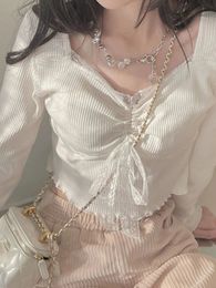 Sweet Lace Top Women White Slim Tshirt Female Korean Square Collar Long Sleeve Tees Ladies Fashion Casual Chic Shirt 240201