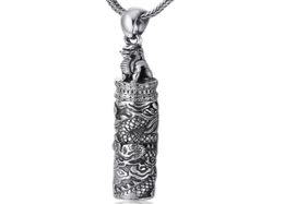 990 Sterling Silver Vintage Memorial Thai silver ancient Bottle Jewellery Dragon Design Punk Mens Pendant Holder Ash Urn Necklace8447174