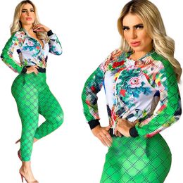 Women's Tracksuits 2024 designer J2633 Womens Autumn/Winter New Sports Flower Digital Print Two Piece Set