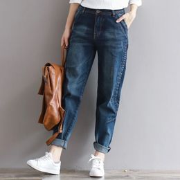 Plus Size S3XL Women Vintage Loose Boyfriend Style Jeans Fashion Casual Harem Denim Pants High Waist 240119