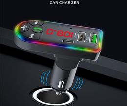 F7 Car Bluetooth 5.0 FM Transmitter 3.1A USB Fast Charger Wireless Handsfree o Receiver Kit Disc TF Card MP3 Player with PD Charger4156848