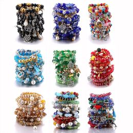 10pcsset Mix Colour Tree Flower Heart Alloy Pendant Beads Bohemian Bracelet Natural Stone Wristband Bangles For Party 240130