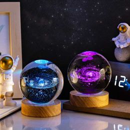 Night Lights 7 Colors Solar System Saturn Crystal Ball Lamp Moon Galaxy Star Led Night Light Bedside Decor for Children Friends YQ240207