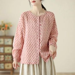 Women's Blouses Limiguyue Long Sleeve Floral Print Blouse Cotton Linen Shirts Women Loose Vintage Thin Spring Summer Breathable E387