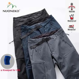 Softshell Thick Warm Fleece Hiking Pants Mens Winter Outdoor Skiing Trekking Camping Waterproof Windproof Adhesive Rain Trousers 240202