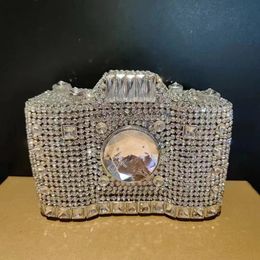 Lady Camera Silver Rhinestones Party Clutch Purse Crystals Evening Bags Handbag Purses Women Bridal Wedding Metal Clutches Bags 240119