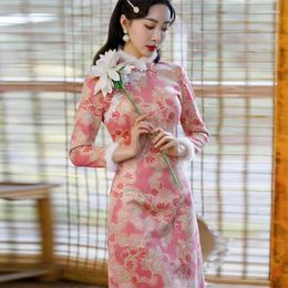 Ethnic Clothing Style Traditional Female Chinese Dress Winter Plus Velvet Thicken Slim Cheongsam Womem Fur Collar Vintage Qipao