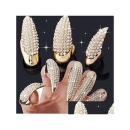 Cluster Rings Crystal Rhinestone False Nail Ring Gold Black Paw Talon Cat Claw Punk Rock Fashion Jewellery Will And Sandy Drop Delivery Dhqn9