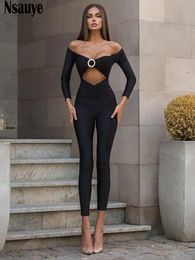 Nsauye Bodycon Jumpsuit Women Clothing Rompers Sexy Club Outfits Y2K Long Sleeve Autumn Streetwear Fitness Overalls Tops 240129