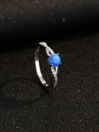 Cluster Rings Women's Crossing Silver Bar Ring Made Of Pure 925 Zircon And Blue Opal With Sweet Romantic Style