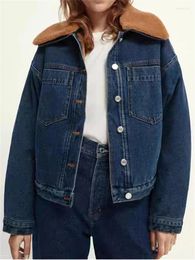 Women's Jackets 2024 Winter Women Silhouette Denim Jacket Long Sleeve Single Breasted Vintage Plush Detachable Collar Coat For Lady