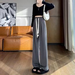 Women's Pants Sexy Knitted Wide-Leg Sports High Waist Slim Look Sag Y2k Grey Casual Trousers Narrow Straight Sweatpants Women