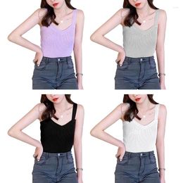 Women's Tanks Korean Women Summer Sleeveless Ribbed Knit For Tank Top Sexy V-Neck Wide Shoulder Strap Sweater Vest Basic Solid N7YF