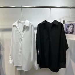 Women's Blouses 2024 Fashion Bat Long-sleeved Sexy Shoulder Split Hem Pure Cotton Shirt 0109