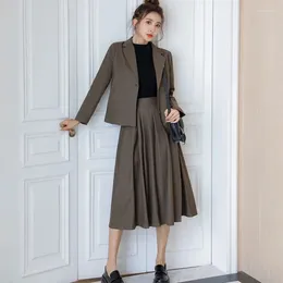 Two Piece Dress Korean Women Pleated Skirt Blazer Two-piece Suit Business Ladies Work Female Single-breasted Suits