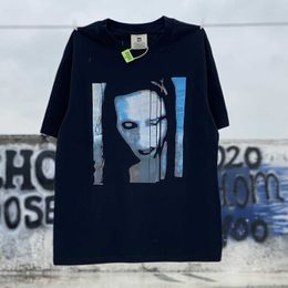 Men's T-Shirts Vintage Marilyn Manson Short High Street Retro American Fashion Brand VTG Casual Couple Same Half Sleeve