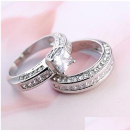 Cluster Rings Diamond Wedding Sets Engagement Ring For Women Crystal Fashion Jewellery Will And Sandy Drop Delivery Dh5Mz