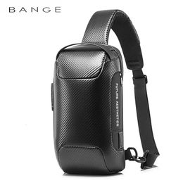 BANGE Upgraded Men Waterproof Multifunction Carbon Fibre Pattern Crossbody Bag USB Sling Shoulder Bags Messenger Chest Bag Pack 240130