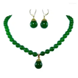 Necklace Earrings Set Fashion Green Jade Bib Collar Freshwater Pearl Earring Lady Jewellery