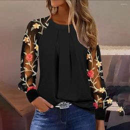 Women's Blouses Loose Shirts Casual Mesh Tops For Women 2024 Floral Embroidery Fashion Woman Blouse Summer Elegant Long Sleeve