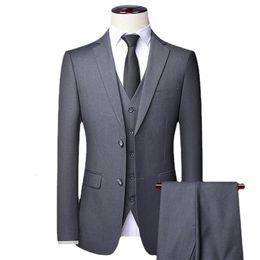 High Quality Blazer Waistcoat Trousers Men Simple Business Elegant Fashion Job Interview Gentleman Suit Slim 3piece Suit 240123