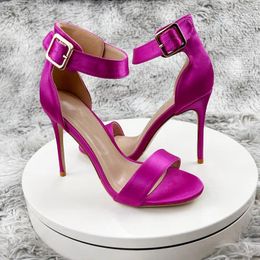 Sandals Open Toe Cover Heels Solid Satin Outdoor Stiletto Summer Rose Shallow Women Shoes Buckle Strap Zapatos Mujer