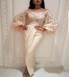 Plus Size Muslim Evening Dresses v neck 2019 Mermaid Long Sleeves Lace Slit Islamic Dubai S Arabic Long Evening Gown Prom Dres1404919