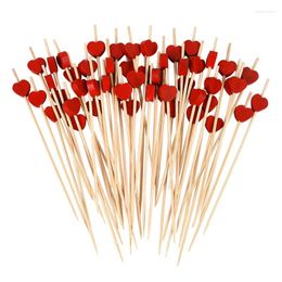 Forks 100pcs 12cm Heart Beads Bamboo Fruit Sticks Buffet Cupcake Fork Dessert Salad Cocktail Sandwich Toothpicks