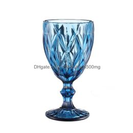 Wine Glasses 240Ml Coloured Glass Goblet With Stem Vintage Pattern Embossed Romantic Drinkware For Party Wedding Drop Delivery Home G Dhku7