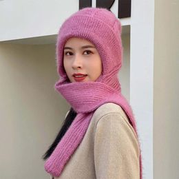 Berets Autumn & Winter Outdoors Hat Ladies' Solid Color Velvet Lined Knitted Scarf Set Men Women Skullies Neck