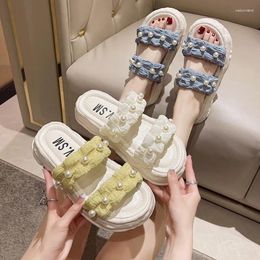 Dress Shoes Beach House Slippers Platform Slides Slipers Women Med Fashion Sabot Flat 2024 Luxury Summer Rome PU Cotton Fabric