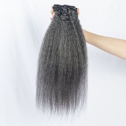 Grey human hair weaving kinky straight Grey hair weft kinky curly bundles 100g/pack free shipping salt n pepper real human for sewing